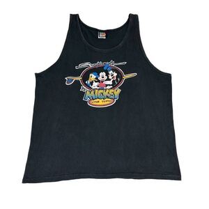 Vintage Mickey Mouse Surfboards Tank Top Large Black Beach Surf Single Stitch